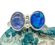 Load image into Gallery viewer, Australian Opal &amp; Blue Kyanite Ring, Size 8.5, Sterling Silver, Toi et Moi Design, Blue Green Opal