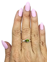 Load image into Gallery viewer, Peridot Ring, Size 8, Sterling Silver, August Birthstone, Side set Pear, Solitaire Ring, Destiny Stone, 16th Anniversary Gemstone - GemzAustralia 