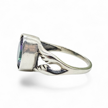 Load image into Gallery viewer, Mystic Topaz Ring, Size 8, Sterling Silver, Oval Shaped, Purple Green Gemstone, Fire Topaz, Rainbow Topaz, Alaskan Ice