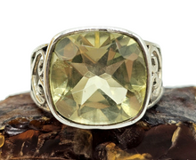 Load image into Gallery viewer, Lemon Quartz Heart Ring, Size P 1/2, Sterling Silver, 9 carats, Cushion Faceted, Powerful Gemstone, Mental Clarity