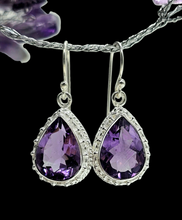 Load image into Gallery viewer, Amethyst Earrings, 11 carats, Sterling Silver, Pear Shaped, Protection Stone, February Birthstone, 6th Anniversary Gemstone - GemzAustralia 