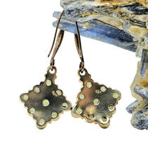 Load image into Gallery viewer, Multi-Stone Peridot Earrings, Gold Plated Sterling Silver, August Birthstone, Geometric Diamond Shaped Design - GemzAustralia 