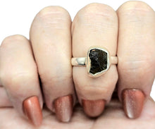 Load image into Gallery viewer, Rough Moldavite Ring, Size 8, Sterling Silver, Meteorite Stone, Forest green / Olive green Gem, Holy Grail Stone, Psychic