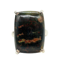 Load image into Gallery viewer, Bloodstone Ring, Size 7, Sterling Silver, Rectangle Shaped, Green Chalcedony with bright red Splatters, Heliotrope Gemstone