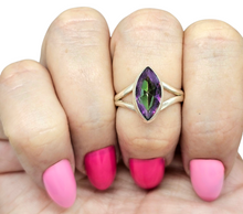 Load image into Gallery viewer, 5 carat Mystic Topaz Ring, Marquise Shape, Size 7 3/4, Sterling Silver, Purple / Green Gemstone, Fire Topaz, Rainbow Topaz