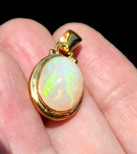 Load image into Gallery viewer, Solid African Opal Pendant, 18K Gold Plated Sterling Silver, October Birthstone, Aura Gem, Psychic Gemstone, Precognition Stone, Oval Shaped