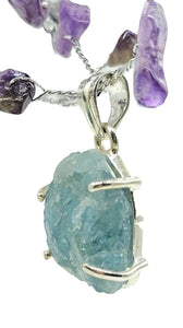 Raw Aquamarine Pendant, March Birthstone, Sterling Silver, Courage Gem, Communication with the Divine, Natural Rough Stone
