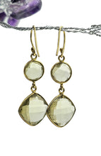 Load image into Gallery viewer, Lemon Quartz Earrings, Gold Plated Sterling Silver, Double Drops, Joyful Gemstone, Confidence Stone, High Vibrational Stone