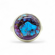 Load image into Gallery viewer, Purple &amp; Blue Mojave Turquoise Ring, Size 6.5, Round Shaped, Sterling Silver, Goddess Gem, Protection Stone