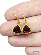 Load image into Gallery viewer, Garnet Trillion Earrings, Gold Plated Sterling Silver, January Birthstone, 7 carats, 2nd Anniversary