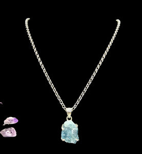 Raw Aquamarine Pendant, March Birthstone, Sterling Silver, Courage Gem, Communication with the Divine, Natural Rough Stone