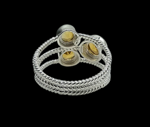 Load image into Gallery viewer, Three Stone Citrine Ring, Size P 1/2, Sterling Silver, Round Faceted, November Birthstone, Abundance Gem - GemzAustralia 