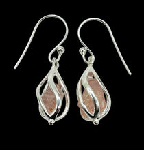 Load image into Gallery viewer, Rose Quartz Cage Earrings, Sterling Silver, Raw Gemstone, Pink Gemstone, Rough Gemstone Earrings, Love Stone