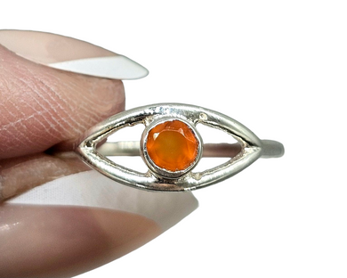 Eye Shaped Carnelian Ring, Size P, Sterling Silver, Orange Gemstone, round Facet, Artist's Stone, Warm Vibrant Gem - GemzAustralia 