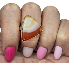 Load image into Gallery viewer, Botswana Agate Ring, Size 8.5, Sterling Silver, Orange &amp; White banded Gemstone, The Stone of Change, Harmony Stone, Balance Gemstone - GemzAustralia 