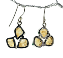 Load image into Gallery viewer, Raw Citrine Earrings, November Birthstone, Sterling Silver, Rough Gemstones, 3 Stone dangle, Stone of Abundance, Money Stone