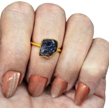 Load image into Gallery viewer, Blue Sapphire Ring, Size 7, 14k Gold Plated Sterling Silver, Raw Sapphire, September Birthstone