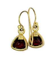 Load image into Gallery viewer, Garnet Trillion Earrings, Gold Plated Sterling Silver, January Birthstone, 7 carats, 2nd Anniversary