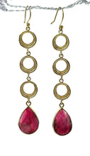 Load image into Gallery viewer, Cascading Circle Ruby Earrings, 14k Gold Plated Sterling Silver, July Birthstone, Strength, Willpower, Energy, 16 carats