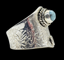 Load image into Gallery viewer, Floral engraved Larimar Ring, Adjustable, Sterling Silver, Stone of Atlantis, Dolphin Stone, Water &amp; Fire Stone