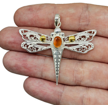 Load image into Gallery viewer, Dragonfly Pendant, Carnelian Gemstone, Sterling Silver, Meaning of Life Symbolism, Transformation, Artist's Stone, Two Tone