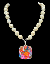 Load image into Gallery viewer, Cushion Cut Oyster Turquoise &amp; Pink Opal Pendant, Sterling Silver, Copper Turquoise, Love Stone, Heart Chakra - GemzAustralia 