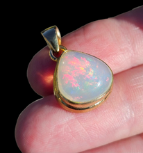 Load image into Gallery viewer, Pear Ethiopian Opal Pendant, Sterling Silver, 18K Gold Plated, October Birthstone, Aura Gem, Psychic Gemstone - GemzAustralia 
