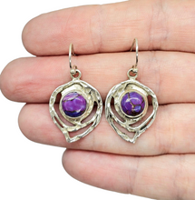 Load image into Gallery viewer, Purple Mojave Turquoise Earrings, Sterling Silver, Abstract Leaf Design, Goddess Gemstone, Protection Gemstone, Statement handcrafted