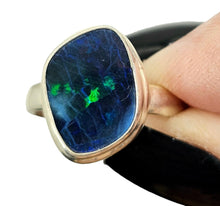 Load image into Gallery viewer, Opal Doublet Ring, Size 6.25, October Birthstone, Sterling Silver, Good Luck Stone, Blue Green Opal, 14th Anniversary Stone