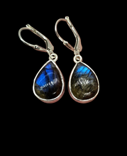Load image into Gallery viewer, Blue Labradorite Earrings, Sterling Silver, Pear Shaped, Mystical Magical Gemstone, Companion through Change - GemzAustralia 