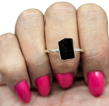 Load image into Gallery viewer, Rough Black Tourmaline Ring, Size 9, Sterling Silver, October Birthstone, Schorl Gemstone, Grounding Stone, Good Luck Stone