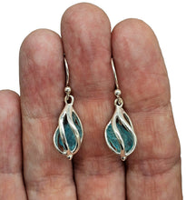 Load image into Gallery viewer, Raw Neon Blue Apatite Cage Earrings, Sterling Silver, Electric Blue Gemstone, Inspirational Stone
