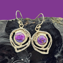 Load image into Gallery viewer, Purple Mojave Turquoise Earrings, Sterling Silver, Abstract Leaf Design, Goddess Gemstone, Protection Gemstone, Statement handcrafted