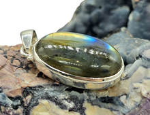 Load image into Gallery viewer, Spectrolite Labradorite Pendant, Sterling Silver, Oval Cabochon, Magical Stone, Trust in the Universe Stone