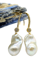 Load image into Gallery viewer, Luxurious Flameball Baroque Pearl Earrings, Gold Plated Sterling Silver, June Birthstone, Natural Irregular, Bridal Jewellery - GemzAustralia 