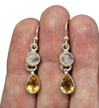 Load image into Gallery viewer, Citrine and Rainbow Moonstone Earrings, Sterling Silver, June and November Birthstones, Double Drops, Goddess Gem - GemzAustralia 