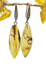 Load image into Gallery viewer, Amber Earrings, Mexican Chiapas Amber, Sterling Silver, Marquise Shape, millions of years old, Fossilized Tree Resin