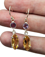 Load image into Gallery viewer, Citrine and Amethyst Earrings, Sterling Silver, November &amp; February Birthstones, Double Drops, Abundance Stone - GemzAustralia 