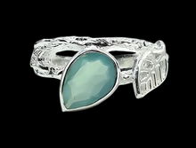 Load image into Gallery viewer, Blue Chalcedony Ring, Size N, Pear Faceted, Sterling Silver, Ethereal soft Blue Translucence, Creative Stone - GemzAustralia 