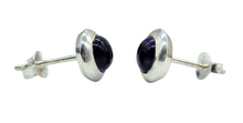 Load image into Gallery viewer, Purple Amethyst Studs, Sterling Silver, Round Cabochons, Solitaire studs, Bezel Set Earrings, February Birthstone - GemzAustralia 