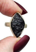 Load image into Gallery viewer, Black Tektite Ring, Size 5.75, Sterling Silver, Meteorite Stone, Aries &amp; Cancer Zodiac, Extraterrestrial Origin - GemzAustralia 