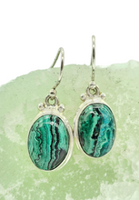 Load image into Gallery viewer, Azurite Malachite Earrings, Oval Shaped, Sterling Silver, Green Blue Gem, Stone of Heaven, Psychic Gemstone - GemzAustralia 
