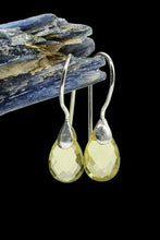 Load image into Gallery viewer, Teardrop Lemon Quartz Earrings, Checkerboard Faceted, Sterling Silver, Joy Gemstone, Confidence Stone - GemzAustralia 