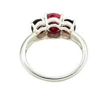 Load image into Gallery viewer, Ruby &amp; Garnet Three Stone Ring, Size 9, Sterling Silver, July and January Birthstones, Energy Stone