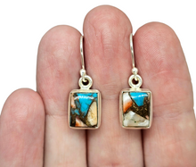Load image into Gallery viewer, Rectangle Oyster Turquoise Earrings, Sterling Silver, Orange Spiny Oyster Shell, Blue Turquoise, Copper Earrings - GemzAustralia 