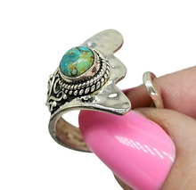 Load image into Gallery viewer, Blue Green Turquoise Ring, Adjustable, Sterling Silver, Round Shaped, Protection Stone, Love Stone, December Birthstone