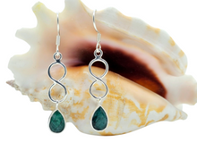 Load image into Gallery viewer, Emerald Infinity Drop Earrings, Sterling Silver, May Birthstone, Pear Shaped, Stone of Inspiration, Deep Green Gem - GemzAustralia 