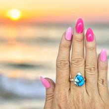 Load image into Gallery viewer, Ice Blue Dahlia Turquoise Ring, Size 10.75, Sterling Silver, Pear Shape, Copper Turquoise, Protection, Love Stone