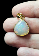 Load image into Gallery viewer, Pear Ethiopian Opal Pendant, Sterling Silver, 18K Gold Plated, October Birthstone, Aura Gem, Psychic Gemstone - GemzAustralia 