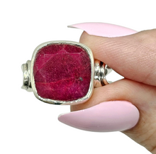 Load image into Gallery viewer, Cushion cut Ruby Ring, Size 9, 40th Anniversary Stone, 12 carats, Sterling Silver, July Birthstone, Energy Stone